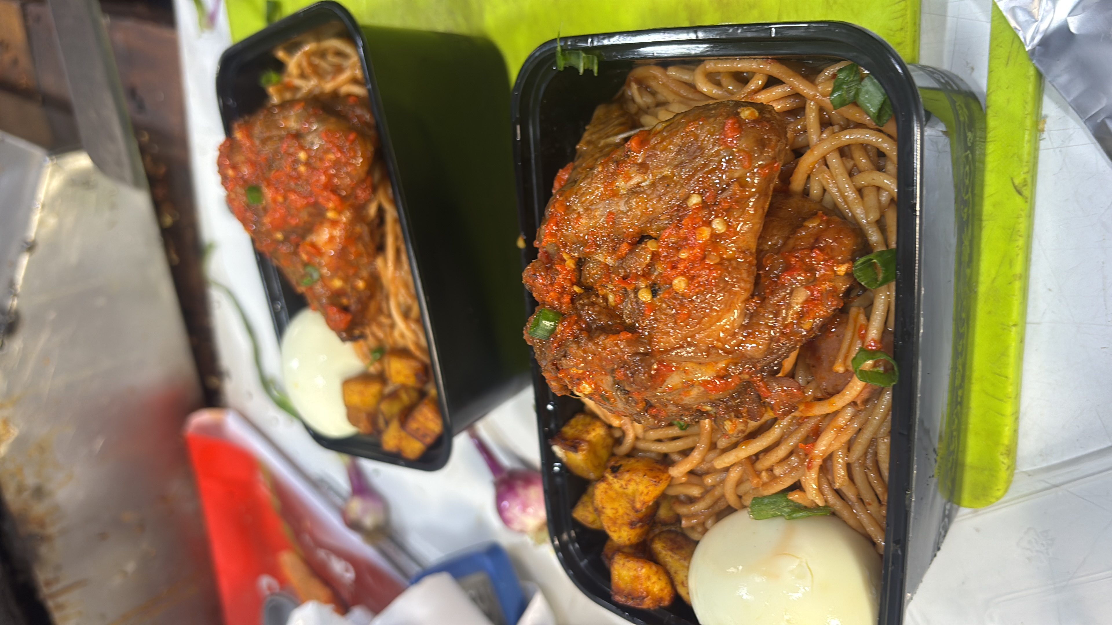 Pasta with Chicken, Plantain and Egg