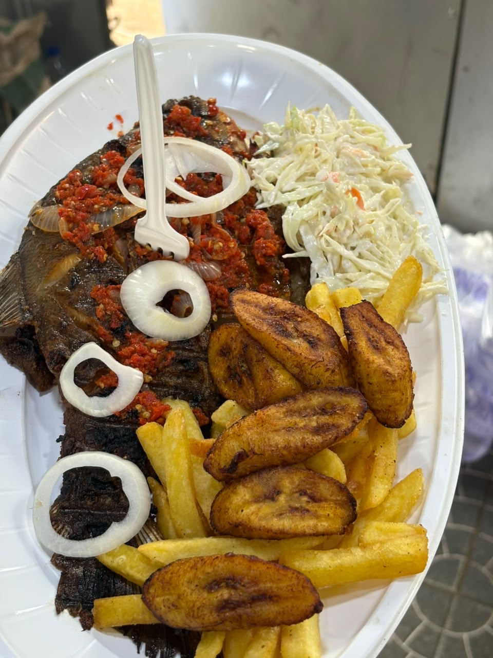 Grilled Owerre+Plantain+Fries.    Small